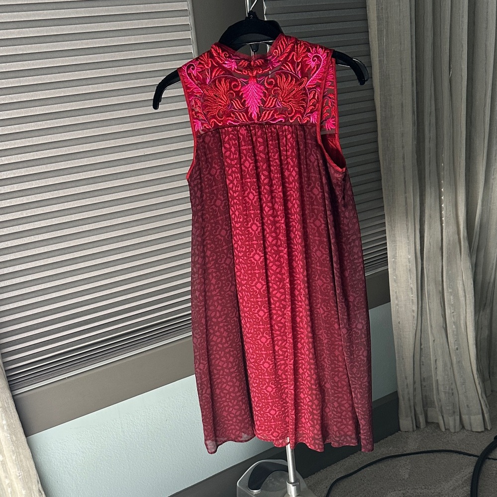 Elegant Red and Pink Embroidered Dress